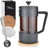 Milu Caffettiera francese Pressa per Caffè | 350ml 600ml 1L | Vetro French Press Caffettiera stantuffo (Nero, 600ml (3 tazze)