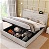 AB Store Struttura Letto Matrimoniale in ferro con Contenitore e USB-C, testiera imbottita con spugna morbida,180x200 cm, Senza Materasso, Beige| Aosom Italy