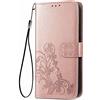 WEIOU Leather Folio Cover per Motorola Moto E20 / E30 / E40, Trifoglio Fortunato Custodia in Pelle PU Magnetica Libro Flip Portafoglio Case con [Funzione Stand]. Oro Rosa