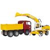Bruder 2751 MAN TGA Autocarro con cassone ribaltabile e Escavatore Liebherr Incluso