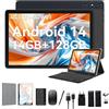 FEONAL Tablet Android 14 da 10 pollici, 4 G LTE con 2 slot SIM 1 SD, 5 G Wifi Tablet PC con 14 GB + 128 GB (1TBTF), tablet 3 in 1 con tastiera, mouse Octa-core, 1080FHD, 13 MP + 8 MP, 7000 mAh, tipo C,