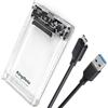 KingData SSD HDD Hard Drive Enclosure 2.5 pollici SATA III USB 3.0 Caddy Case Lettore esterno Laptop Trasferimento dati veloce Cavo UASP incluso Indicatore LED senza attrezzi Trasparente