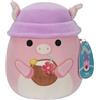 Squishmallows SQCR05382 la Vache Rose - Peter il maialino rosa con bevanda tropicale e cappello a secchiello, 19 cm, multicolore