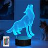 CooPark Lampada Illusione Lupo 3D, Lampada Notturna Ologramma Ottico LED CooPark Animali 16 Colori Cambiano con Telecomando, Decorazioni per la Camera dei Bambini Regali Creativi per Natale Compleanno Ragazzi