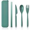 IDISON Grande set di posate da campeggio per 1 persona, con valigia, posate da viaggio, cucchiaio, coltello, forchetta, astuccio, set di utensili scuri portatili per adulti e esterni (verde scuro)