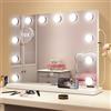 S'bagno Specchio Trucco con Luci Hollywood 48x36cm, Specchio con Luci Make up con Lente d'ingrandimento 10x e USB, Specchio Led con 3 Colori di Luce, 12 perle LED, da Tavolo/a Parete Camere da Letto
