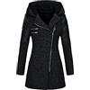 GUOCU Cappotto di Lana Allentato, Cappotto di Lana Invernale con Cappuccio da Donna Giacca Cappotto di Trench Lungo Caldo Cappotto Outwear,2-Nero,5XL