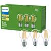 Philips Ultra Efficient - Ultra energy saving lights, E27 LED light source, 60W, A60, warm white, pack of 3, clear