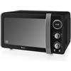 Swan Retrò SM22030LBNEU - Microonde digitale, 20 l, 5 livelli di potenza, funzione sbrinamento, timer 60 minuti, porta specchio, piatto girevole 27 cm, design vintage, nero, 800 W