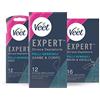 VEET Kit Veet Expert, Strisce Depilatorie Pelli Normali Corpo x12 + Strisce depilatorie Viso x12 + Depilazione Ascelle e Bikini x16, 3 confezioni