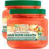 Garnier Fructis Hair Bomb Keratin Maschera Riparazione Profonda per Capelli Danneggiati con Olio di Marula e Cheratina Riparatrice Rimpolpante Rinforzante - 2 Barattoli da 320ml
