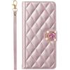 BLOTECH Custodia Compatibile con OPPO A54 4G/OPPO A54S Cover Rosa Gold Rombico Leather Case Shell Wallet PU Phone Portafoglio Rhinestone Brillantini 3D Amorevole Tappo Bling Glitter Phone Cover