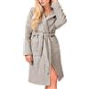 herzbach home Accappatoio da donna con cappuccio in spugna di cotone - soffice e confortevole cappotto benessere, grigio sabbia., L