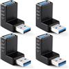 KUOQIY 4 Pezzi Adattatore ad Angolo USB 3.0 a 90°, Adattatore USB 3.0 90 Gradi Maschio a Femmina Combo Verticale Verso l'alto e Verso il Basso Connettore, Adattatore Angolare da USB a USB