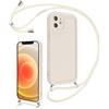 Coalbooliy Cover per iPhone 12 mini 5,4 con Cordino per Cellulare, Custodia Silicone con Regolabile Collana Sottile Morbida Case Protezione della fotocamera Antiurto con Necklace, Bianco