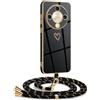 Mkej Cover per Honor Magic 6 Lite 5G con cordino, Placcatura Silicone Cuore amore Custodia con Cordino, con Regolabile Staccabile laccio Case per Honor Magic 6 Lite 5G, Oro nero