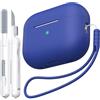 MHYALUDO Custodia per AirPods Pro di seconda generazione, Custodia per AirPods Pro in morbido silicone anticaduta e antiurto Skin Touch con portachiavi e kit di pulizia,Blu