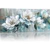 FajerminArt Grande Stampa su Tela Con Cornice Vintage Blu Bianco Peonia I Fiori Astratto Quadri Moderni Immagine pittura su tela soggiorno camera da letto Cucina ristorante Decorazione Murale 120x50cm