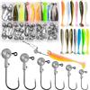 Annyswit 58 Pz / 6 Dimensioni Teste di Jig con esche di gomma 10g/7g/5g/3,5g/1,8g/1g Ganci da pesca con palline di piombo rotonde Esche morbide realistiche bicolori per acqua dolce salata per persico