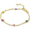 MIORE Kids braccialetto colorato per bambini con 5 cuori smaltati in oro giallo 375, lunghezza 14 cm (12 cm + 2 cm di estensione)