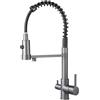 Zeffrary Rubinetto Cucina 3 Vie,rubinetto miscelatore girevole a 360°,Miscelatore per Lavello Con Beccuccio Flessibile, Rubinetto per Lavello Da Cucina per Acqua Fredda e Calda e Filtro (Grigio)