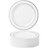 Matana 25 Piatti in Plastica Bianca Premium con Bordo Argentato, 26cm - Eleganti, Resistenti e Riutilizzabili - Matrimoni, Compleanni, Battesimi, Natale, Barbecue, Feste