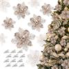 Gwhole Fiori per Albero di Natale Champagne 21 pezzi 3 Taglie Decorazioni Stelle Addobbi Ornamenti Natalizi per Casa Interno Ghirlanda