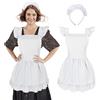Aspire Grembiule da Cucina per Donna Grembiule da Cameriera con Volant in Cotone retrò Costume Vintage da Cameriera, Set Bianco