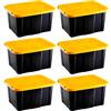 Acan Tradineur - Confezione da 6 scatole impilabili con coperchio, in plastica, cassetto multiuso, ordinazione, attrezzi, casa, prodotto in Spagna (30 litri, giallo/nero, 48 x 35 x 25,5 cm)