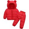 TiaoBug Tuta da Neve per Bambina Bambino Neonato Tuta da Sci Invernale Due Pezzi Giacca da Sci Maniche Lunghe Piumino Caldo con Cappuccio e Pantaloni Larghi Lunghi Snowsuit Rosso 18-24 mesi