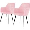 ECD Germany Set 2 x Sedia da Pranzo Rosa Poltrone Imbottite in Velluto - Stile Design Retro Vintage Scandinavo - Gambe in Metallo - per Sala da Pranzo Soggiorno Cucina o Ufficio