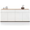WHOUS Credenza e Buffet GARDA per Soggiorno con 2 Cassetti e 4 Ante, Madia per Salotto, Cucina e Sala da Pranzo in Legno, 160,1x35x70 cm, Bianco Lucido e Rovere