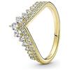 PANDORA Timeless Anello Wishbone con tiara placcato in oro 14k con zirconia cubica trasparente, 54