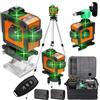 Weytoll Livella laser 4 x 360 16 linee Laser a linea trasversale verde con 2 batterie, base di sollevamento, supporto a parete magnetico,Treppiede da 1,2 m (arancione)