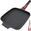 RANX INGST Bistecchiera Antiaderente con Maniglia Rimovibile, Padella Griglia 24 cm Pietra Quadrata per Induzione, Alluminio pressofuso - Nero