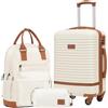 COOLIFE Set di Valigie,Trolley da Viaggio con 4 Rotelle Girevoli a 360° TSA Serratura 1 zaino da viaggio e 1 Borsa da toilette Incluso (Albicocca/Bianco, Set di valigie 3pzs (20))