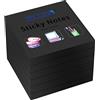 ZCZN Foglietti Adesivi Viscosità Super Forte, Sticky Notes 6 Pezzi, Nero | 76mm x 76 mm, 80 Fogli/Blocchetto, Utilizzato per Aziende, Case o Scuole