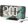 KOSUMOSU Sveglia digitale da 6,7 pollici, colore nero per camera da letto, doppio allarme, data, secondo, giorno della settimana, 12/24 ore, attenuazione, temperatura, orologio del computer