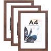 Scholartree Cornice in Legno di Noce A4 Con Supporto, Set di 3 - Per Poster e Certificati, Autoportante e Montaggio a Parete