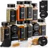 Deco haus Set da 12 Barattoli porta spezie per cucina con Tappa a Vite | 144 Etichette, Imbuto, Pennarello - Barattoli Portaspezie Piccoli in Vetro Trasparente da 120ml, 10,5x4,3 cm