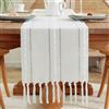 meioro Runner da Tavola Moderno, Tovaglia Runner 33x200cm con Nappe Fatto a Mano, Runner da Tavolo a Righe Vintage, Decorazione da Tavolo per Interni ed Esterni Cucina Pranzo casa Festa (Bianco)