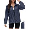 Generic Cappuccio impermeabile con cappuccio da donna autunno inverno a maniche lunghe giacche leggere cappotto con cappuccio cappotti impermeabili da donna 2024, O-972 Navy, M