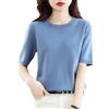 Ruereuu T-Shirt da Donna in Maglione Lavorato a Maglia Pullover Estivo in Cashmere Tinta Unita Haze Blue XXL