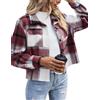 Zeagoo Giacca Corta A Quadri Da Donna Shacket Cappotto Giacca Autunnale E Invernale Di Transizione Flanella Bordeaux XXL