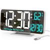 KOSUMOSU Orologio digitale LED per camera da letto, 6,7 pollici, sveglia bianca, sveglia digitale, funzione dimmer, 12/24 ore, data, giorno della settimana, temperatura, orologio da tavolo, orologio