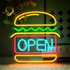 OYCGZV Segno aperto al neon Hamburger Luce al neon per la decorazione della parete Burger Neon Wall Light USB Led Segno aperto per Burger Fast Food Shop Business Cucina Bar Ristorante Club Store