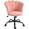 HOMCOM Sedia da Ufficio con Schienale a Petalo Senza Braccioli con Altezza Regolabile, Rivestimento in Velluto, Rosa