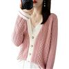 Bollrllr Cardigan in cashmere maglione da donna Colorblock scollo a V casual allentato caldo cappotto a maglia, Pink, M