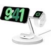 Belkin BoostCharge Pro Caricatore da scrivania 3 in 1 con ricarica wireless 15 W Qi2 per iPhone 15, 14, 13, 12, Apple Watch e AirPods, stazione di ricarica magnetica compatibile con MagSafe, bianco