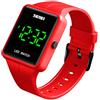 Gosasa Orologio digitale a LED quadrato unisex con quadrante grande, alla moda, 3 bar, impermeabile, sportivo, elettronico, per donne, studenti, cinturino in silicone, Rosso a, Moda, semplice, moderno